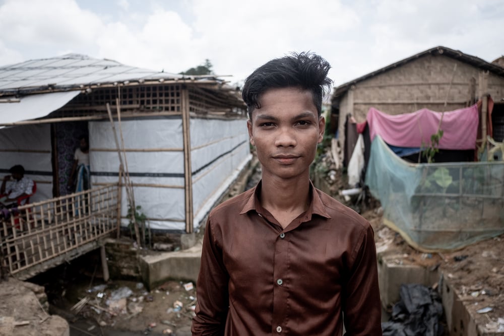 Akhtar Hossen tiene 18 años. Vive en un campo de refugiados para rohingyas en el área de Balukhali, en Cox's Bazar. Bangladesh, junio de 2021