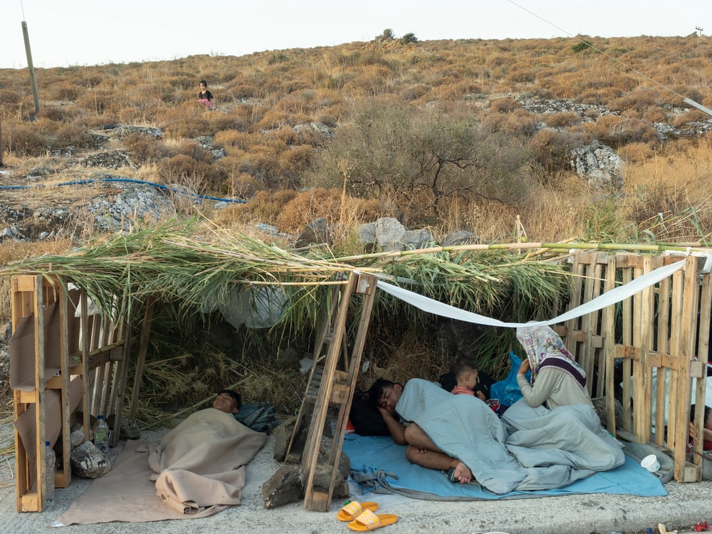 Los incendios en el campo de Moria dejaron a miles de personas sin un techo donde dormir. Isla de Lesbos, Grecia, septiembre de 2020