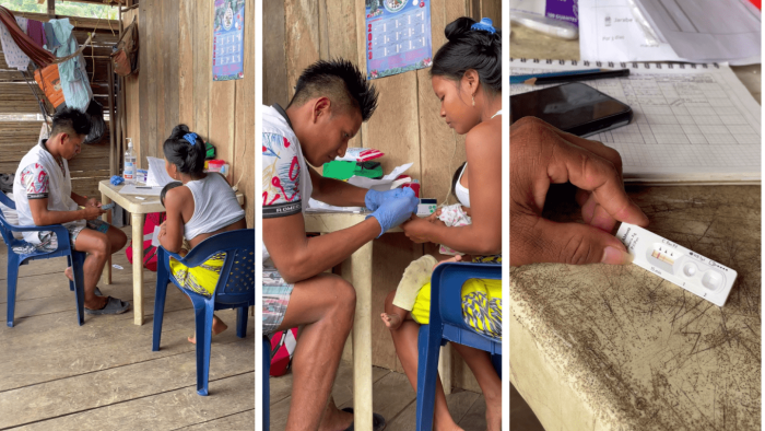 En el Alto Baudó, Chocó (Colombia), capacitamos a agentes comunitarios en diagnóstico rápido de malaria, entre otras actividades.MSF.