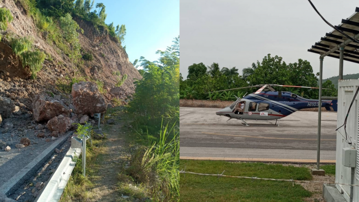 La ruta para llegar a Jérémie desde Les Cayes había sido bloqueada por un desprendimiento de tierra y rocas, por lo que para llegar a nuestro destino tuvimos que tomar un helicóptero. Haití, agosto de 2021