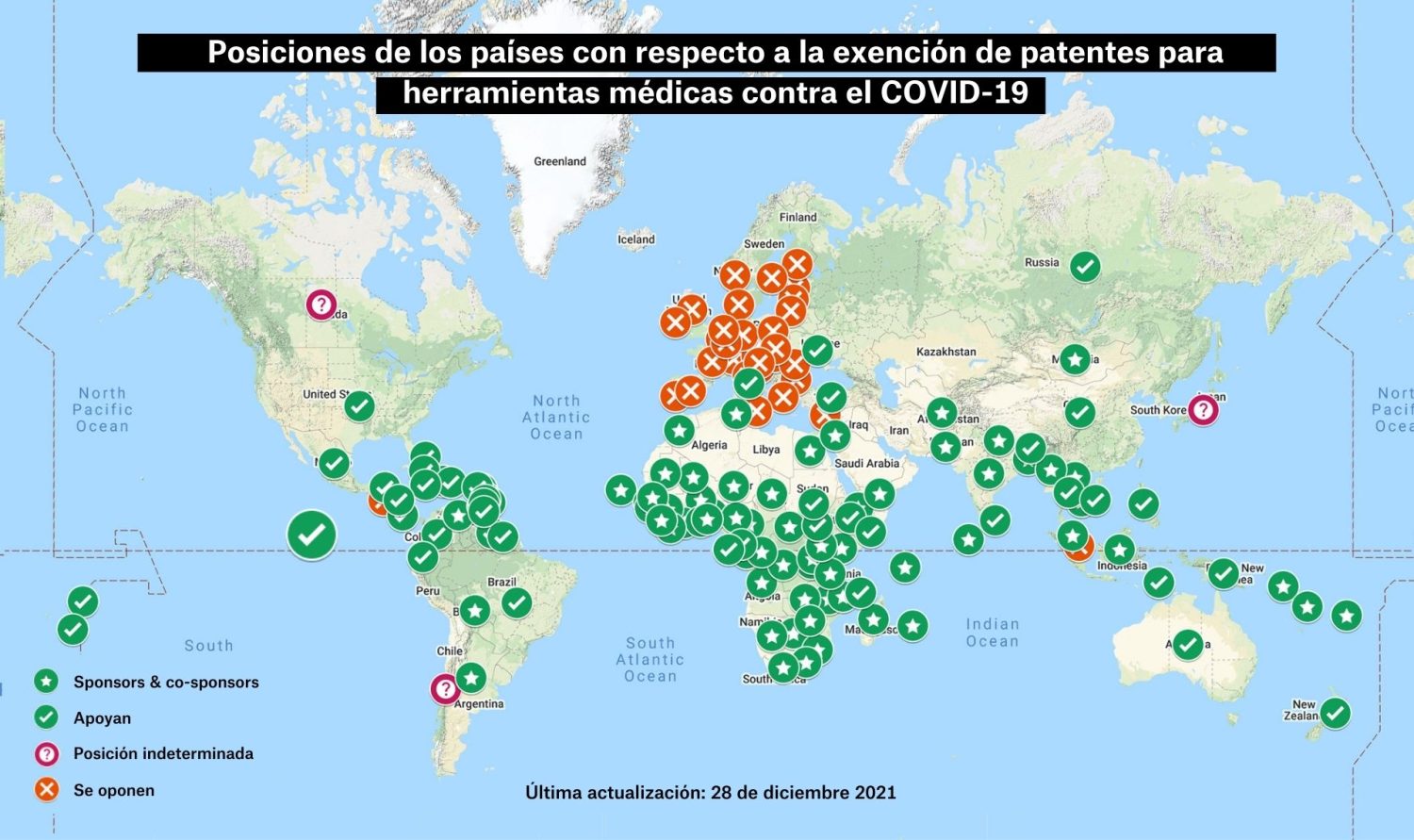 Los cambios más recientes en el mapa de Sudamérica incluyen el apoyo de Colombia y la solicitud formal del gobierno de Argentina para co-sponsorear la propuesta.MSF