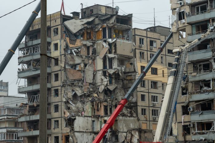 El edificio residencial atacado en Dnipro, Ucrania.MSF/Ehab Zawati.