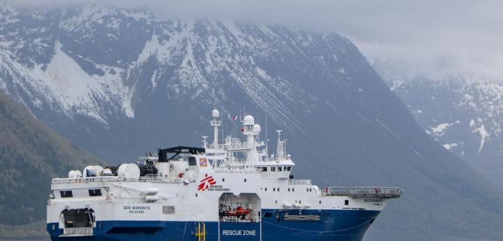 El Geo Barents, el barco que alquilamos para nuestras actividades de búsqueda y rescate, se prepara para zarpar desde Noruega. Mayo de 2021MSF/Avra Fialas