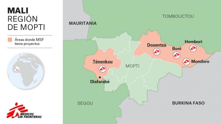 áreas donde MSF tiene proyectos en Mali