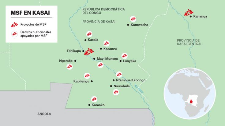 Mapa de los proyectos de Médicos Sin Fronteras en Kasai - Octubre 2017