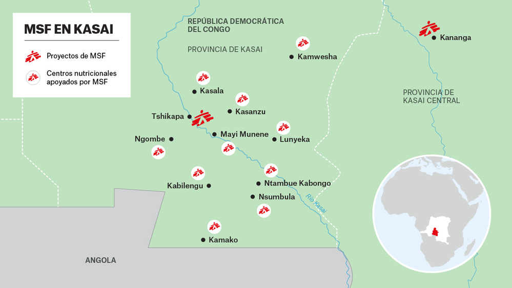 Mapa de los proyectos de Médicos Sin Fronteras en Kasai - October 2017
