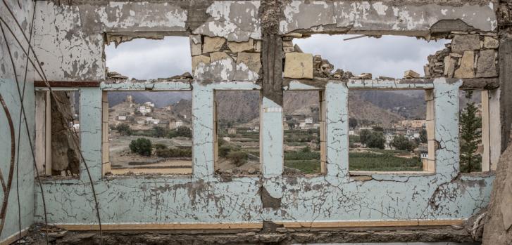 Gobernación de Saada en Yemen, Haydan, marzo de 2018. Dentro de la escuela de Haydan, bombardeada en 2016 por la coalición internacional liderada por Arabia Saudita.Agnes Varraine-Leca/MSF