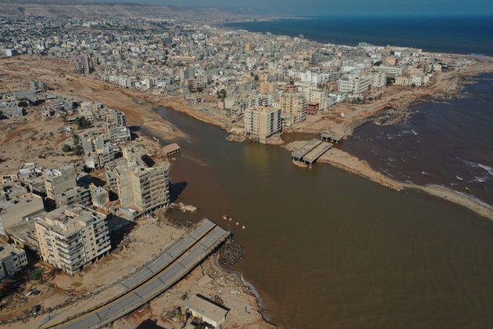 Vista aérea de las inundaciones en Libia.